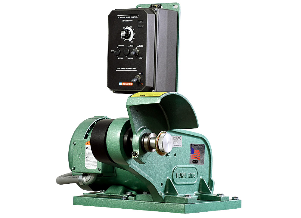 61110 model 600 polishing lathe / buffer / deburring machine without deburring wheel.  

120 volt variable speed 3/4 HP motor.

Shown from the right hand side.